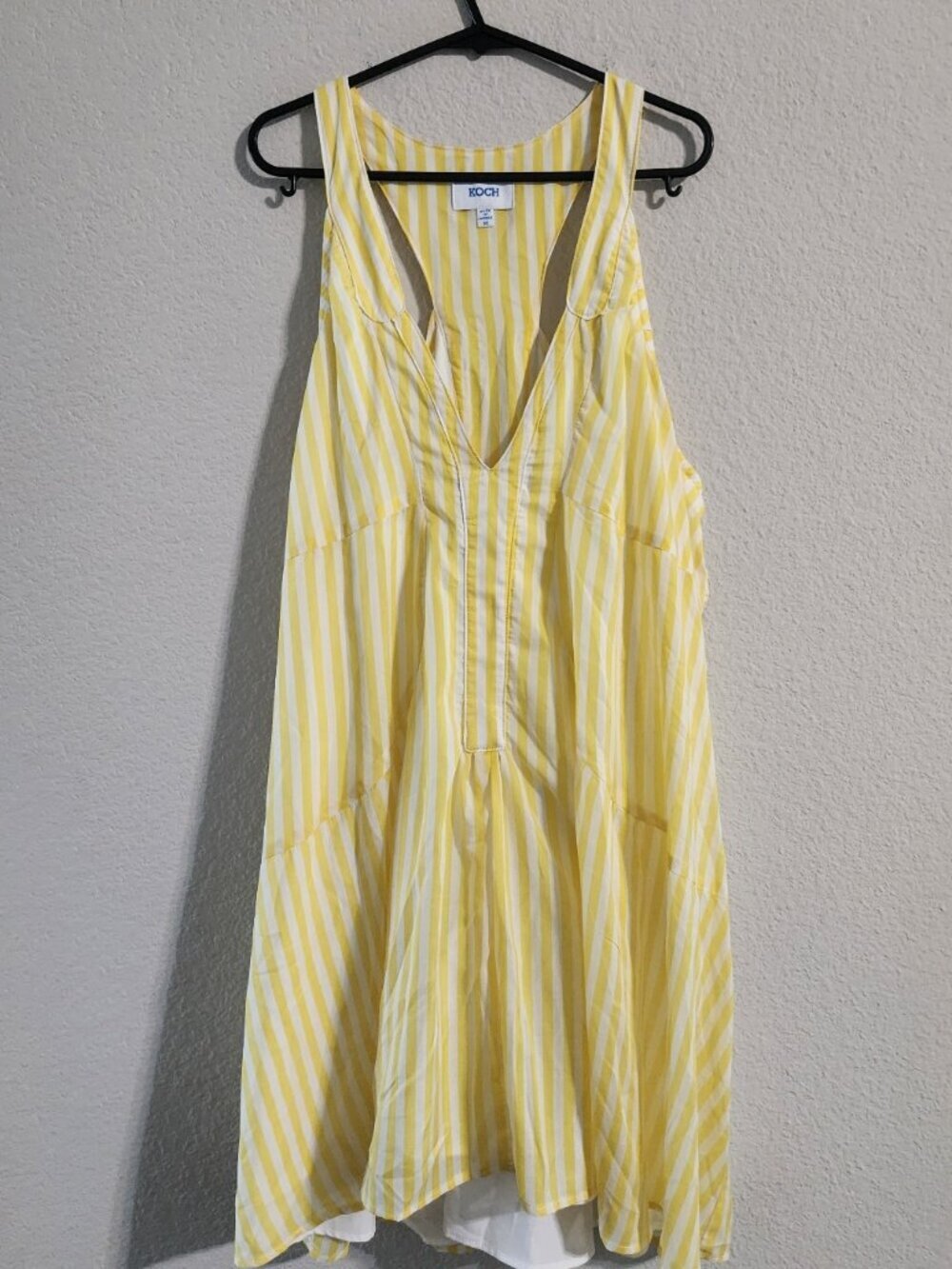 KOCH Racerback Mini Dress Yellow White Vertical Stripes Size medium
